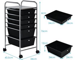SureDeal® - Bureaukast - Trolley - Stapelbare Laden Trolley - Metalen - Planken Transparante Opbergtrolley - 37x74x32 cm - Zwart