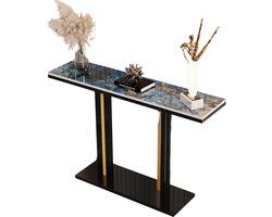 SureDeal® - Consoletafel - Huiskamer - Luxe - Goud - Blauw Tafelblad - 118x30x78 cm - Bijzettafel - Wandtafel - Design - Gangkast - Kast