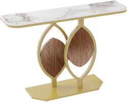 SureDeal® - Consoletafel - Huiskamer - Luxe - Goud - Wit Stenen Tafelblad - 120x30x78 cm - Bijzettafel - Wandtafel - Design - Gangkast - Kast