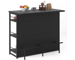 SureDeal® - Dressoir - Level Bartafel - Open Planken Wijnrek - Wijnglashouder Voetsteun - Bar Keuken Woonkamer - Zwart - 120x60x101 cm