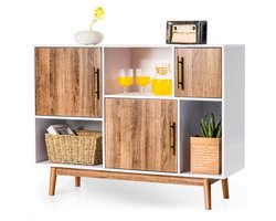 SureDeal® - Dressoir met 6 Vakken - Wit -Koffiebruin - Staande Opbergkast met Deuren - Modern Asymmetrisch Design - Voor Woonkamer - Slaapkamer -Keuken