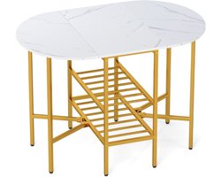 SureDeal® - Eettafel - Ovale Klaptafel - Open Legplanken - Personen Opklapbare Keukentafel - Metalen - 110x70x76 cm - Wit