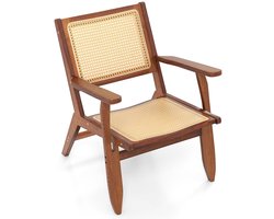 SureDeal® - Fauteuil - Rieten Accentstoel - Ergonomische Rugleuning - Armleuning Bamboe Eetkamerstoel - 72x60x77 cm - Notenhout