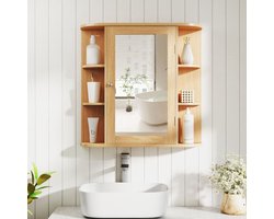 SureDeal® - Hangkast - Spiegelkast Badkamer Badkamerspiegel - Planken Wandkast - Badspiegel - Spiegeldeur Zwart - Wit - 66x17x62 cm - Naturel