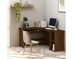 SureDeal® - Hoekbureau L-vorm - 140x120x75 cm - Eikenbruin - Bewerkt Hout - 2 Schappen - Modern Design - Kantoor