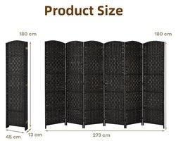 SureDeal® - Kamerscherm - Handgeweven Rotan Scheidingswand - Natuurlijk Houten - 270,5x1,5x180 cm - Zwart