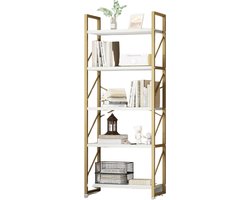SureDeal® - Kast - Huiskamer - Boekenkast - Goud - Wit Hout - 60x30x158cm - Design Kast - Binnen Kasten