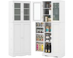 SureDeal® - Keukenkast - Hoge Kast - 161,5cm - Met Glazen Deuren - Vrijstaand - MDF - Wit - Voor Keuken / Woonkamer