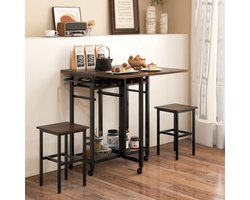 SureDeal® - Keukentafel - Eettafel - Ruimtebesparend - Salontafel - Verplaatsbaar - Uitschuifbaar - Met Stoelen - Met Wielen - Vintage Hout - 74x74x80 cm