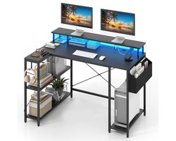 SureDeal® - L-Vormig Gaming Bureau met LED & Stopcontacten - Hout & Metaal - 120x80x87 cm - Zwart - Hoek Computertafel