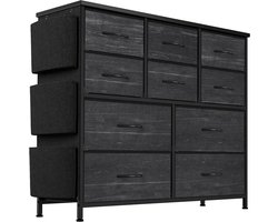 SureDeal® - Ladekast - 10 Laden - Stof -Metaal - 100x30x89 cm - Grijs - Met Handvatten - Zijvak -Haak - Voor Slaapkamer -Gang
