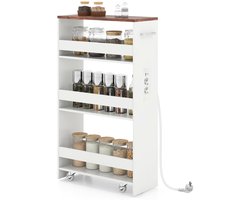 SureDeal® - Ladekast - 4-laags Trolley Smalle - Oplaadstation - Drie Open Planken - 47,5x20x80,5 cm - Koffiebruin
