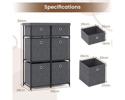 SureDeal® - Ladekast - Kast - Lades Opbergtabel - Metalen - Opvouwbare Stoffen Containers - 58x29x84 cm - Grijs