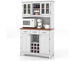 SureDeal® - Ladekast - Keuken Dressoir - Keuken Opbergkast - Gehard Glazen Kast - 112x41,5x184,5 cm - Wit