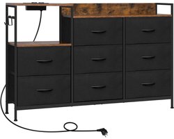 SureDeal® - Ladekast met 8 Stoffen Laden - Stopcontacten -USB - Zwart - 132x88x30 cm - Met Metalen Frame -Opbergruimte