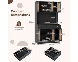 SureDeal® - Ladekast - Opbergkast Dressoir - Glazen Deuren Vrijstaand - 100x40x180 cm - Donkerbruin