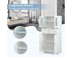 SureDeal® - Ladekast - Staande Opbergkast - Deuren Vrijstaande Badkamerkast - Glazen Deuren Lades - 60x30x128 cm - Wit