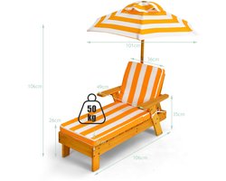 SureDeal® - Ligbed - Kinderligstoel - Parasol Kinderligstoel Hout - Wit - 92x49x106 cm - Geel en Wit