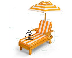 SureDeal® - Ligbed - Kinderligstoel - Parasol Kinderligstoel Hout - Wit - 92x49x106 cm - Geel en Wit