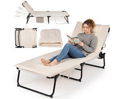 SureDeal® - Ligbed - Ligstoel - Afneembaar Matras voudig - Metalen Draagbaar Opvouwbed - 167x189,5x68 cm - Grijs