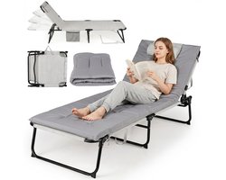 SureDeal® - Ligbed - Ligstoel - Afneembaar Matras voudig - Metalen Draagbaar Opvouwbed - 167x189,5x68 cm - Grijs