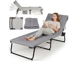 SureDeal® - Ligbed - Ligstoel - Afneembaar Matras voudig - Metalen Draagbaar Opvouwbed - 167x189,5x68 cm - Grijs
