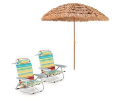 SureDeal® - Ligbed - Strandstoel - Verstelbare Rugleuning Standen - Marine blauw - Multicolor - Roze - 205x205x222 cm - Natuur