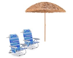 SureDeal® - Ligbed - Strandstoel - Verstelbare Rugleuning Standen - Marine blauw - Multicolor - Roze - 205x205x222 cm - Natuur