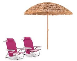SureDeal® - Ligbed - Strandstoel - Verstelbare Rugleuning Standen - Marine blauw - Multicolor - Roze - 205x205x222 cm - Natuur
