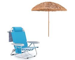 SureDeal® - Ligbed - Strandstoel - Verstelbare Rugleuning Standen - Marine blauw - Multicolor - Roze - 205x205x222 cm - Natuur
