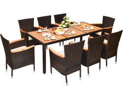 SureDeal® - Loungeset - Luxe Tuinset - 9-Delig - Inclusief Kussens - 8 Personen - Stapelbare Stoelen - Acaciahout - Zwart - Bistroset - Tuinstoelen - Tuintafel - Tuinmeubel