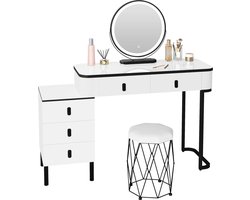 SureDeal® - Make up Tafel - Kast - Spiegel met Verlichting - 5 Lades - Met Kruk - Luxe Uitstraling - 100x40x126 cm - Led Lampen - Kast - Kaptafel - Organizer - Bureau - Cadeau voor Vrouw