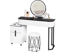 SureDeal® - Make up Tafel - Spiegel met Verlichting - 4 Lades - Met Kruk - Luxe Uitstraling - 100x40x125 cm - Led Lampen - Kaptafel - Kast - Organizer - Bureau - Cadeau voor Vrouw