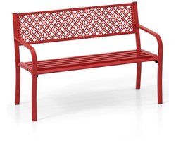 SureDeal® - Metalen Tuinbank 127 cm - Voor 2-3 Personen - Rood - Weerbestendige Zitbank met Rugleuning & Armleuningen