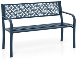 SureDeal® - Metalen Tuinbank 127 cm - Voor 2 Personen - Blauw - Weerbestendige Zitbank met Rugleuning & Armleuningen