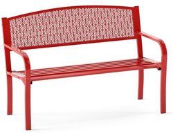 SureDeal® - Metalen Tuinbank 128 cm - Voor 2-3 Personen - Rood - Ergonomisch Ontwerp met Armleuningen & Rugleuning