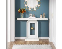 SureDeal® - Moderne Consoletafel - 40 Inch Smalle Banktafel - Met Slingervorm Basis - Eigentijdse Houten Accenttafel