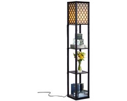 SureDeal® - Moderne Vloerlamp met 3 Planken - 160x26x26 cm - Zwart MDF -Linnen - 3-Level Verlichting met Trekketting - Compact -Multifunctioneel