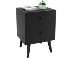 SureDeal® - Nachtkastje - Laden Houten Ladekastje - Massief Rubber Houten - Wit - Zwart - 45x40x62 cm