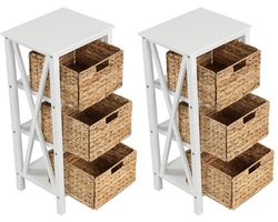 SureDeal® - Nachtkastje - Nachtkastjes - Niveaus - Manden Zeegras Design - Acaciahouten Poten - 36x30x80 cm - Wit