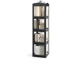 SureDeal® - Opbergrek - Draaibare Boekenkast 4-laags - Transparante Panelen - Draaibare Voet - 36,5x36x141,5 cm - Zwart