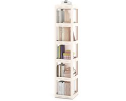 SureDeal® - Opbergrek - Draaibare Boekenkast 5-laags - Transparante Panelen - Draaibare Voet - 36,5x36x174 cm - Wit