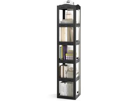 SureDeal® - Opbergrek - Draaibare Boekenkast 5-laags - Transparante Panelen - Draaibare Voet - 36,5x36x174 cm - Zwart