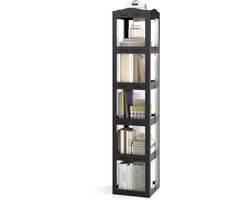 SureDeal® - Opbergrek - Draaibare Boekenkast 5-laags - Transparante Panelen - Draaibare Voet - 36,5x36x174 cm - Zwart