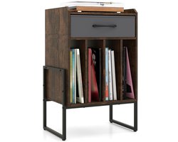 SureDeal® - Opbergrek - Platenrek Draaitafelstandaard - Opvouwbare Stoffen Lade - Vier Compartimenten Vinyl - 45x32,5x68,5 cm - Koffiebruin