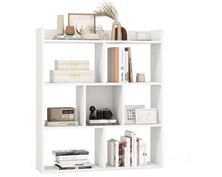 SureDeal® - Open Boekenkast met 7 Kubussen - 80x20x90 cm - Hout - Wit - Modern Opbergmeubel met Anti-Kantelset