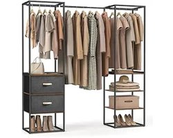 SureDeal® - Open Kledingkast met 2 Lades -4 Planken - 120x40x170 cm - Hout -Staal - Verstelbaar Design