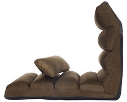 SureDeal® - Opvouwbare Luie Bank Stoel - Vloerbank met 5 Standen Rugleuning -Kussen - Gaming / Lezen / Slapen - Bruin - 175x55x25cm