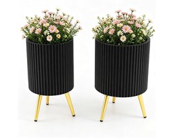 SureDeal® - Plantenbak - Metalen Bloempotten Plantenbakken - Poten - Afwateringsgaten Decoratieve Bloembakken - 35x35x53,5 cm - Zwart + Goud