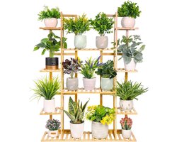 SureDeal® - Plantenrek - Vakkenkast - Binnen en Buiten - Bamboo - 9 Vakken - Capaciteit van 17 Potten - 89x19x122 cm - Kantoor - Huiskamer - Tuin - Dressoir